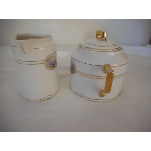 Antique Floral Violet Gold on White Sugar and creamer Made in Bavaria - Picture 5 of 12